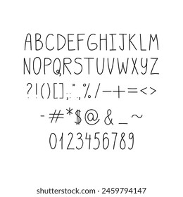 Hand drawn vector uppercase letters with numbers and punctuation marks Latin alphabet Modern font English letters Abc