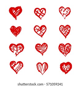 Hand drawn vector valentine hearts. Decorative design elements. Doodles isolated on white