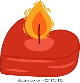 Hand drawn vector Valentine's day wax candle. Red heart vector candle. Romantic evening  candle light. Relax interior decor holiday