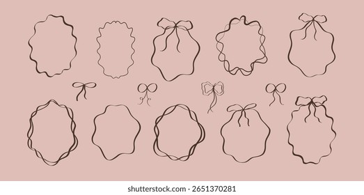 hand drawn vector vintage doodle frames. Minimalist line art. Trendy vintage whimsical borders for scrapbooking, wedding invitations, baby shower cards, and romantic designs. Vector сoquette frame set