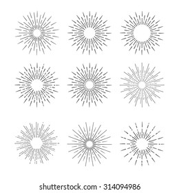 Hand Drawn vector vintage elements - sunburst (bursting) rays. Perfect for invitations, greeting cards, blogs, posters and more.