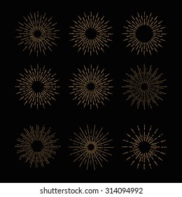 Hand Drawn vector vintage elements - gold sunburst (bursting) rays. Perfect for invitations, greeting cards, blogs, posters and more.