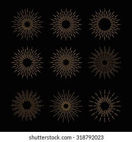 Hand Drawn vector vintage elements - gold sunburst (bursting) rays. Perfect for invitations, greeting cards, blogs, posters and more.