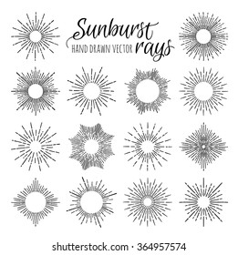 Hand Drawn vector vintage elements - sunburst (bursting) rays. Perfect for invitations, greeting cards, blogs, posters and more.