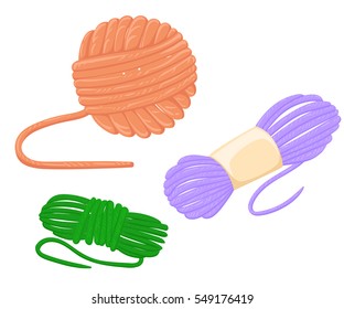 Hand drawn vector vintage illustration - Set of knitting and crafts. Thread