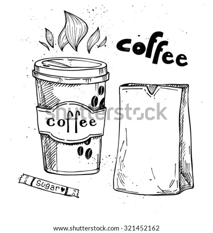 Hand drawn vector vintage illustration - Coffee to go