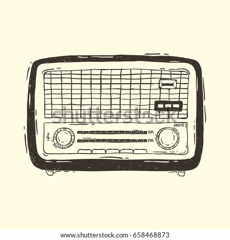 Hand drawn vector vintage illustration of the old-fashioned radio
