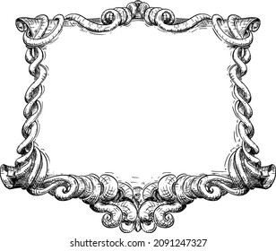 Vector dibujado a mano de vintage viejo diseño de marco ornamental de fantasía pergamino con decoración alrededor.