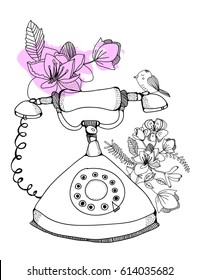 Hand drawn vector vintage phone