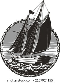 Handgezeichnete Vintage-Segelschiffe