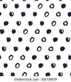 Hand drawn vector vintage texture. Seamless abstract pattern with circles. Ink and feather