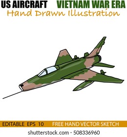 Hand drawn vector of Vintage US Military aircraft from Vietnam War era