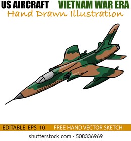 Hand drawn vector of Vintage US Military aircraft from Vietnam War era