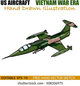 Hand drawn vector of Vintage US Military aircraft from Vietnam War era