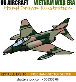 Hand drawn vector of Vintage US Military aircraft from Vietnam War era