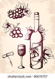 hand drawn vector vintage wine icons