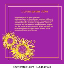 Hand drawn vector violet and yellow mandalas, doodle style design element, ethnic amulet Lorem ipsum background for print, for web