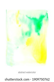 Hand drawn vector watercolor abstract background in bright green color with drops and stains. Eco bio design, poster template.