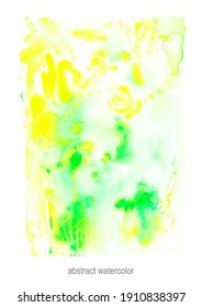 Hand drawn vector watercolor abstract background in bright green color with drops and stains. Eco bio design, poster template.
