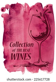 Hand Drawn Vector Watercolor Background With Wine Glass