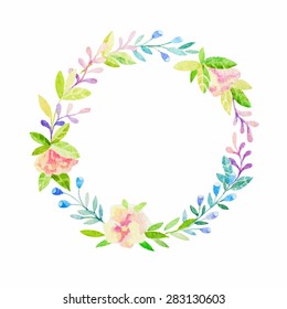  Hand drawn vector watercolor flower wreath