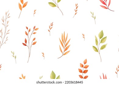 Hand drawn vector watercolor seamless pattern. Botanical fabric. Dry field flowers. Autumn Floral Design elements. Perfect for wrapping paper, wedding invitations, cards, prints, fabric