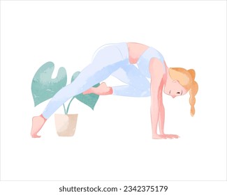 Hand drawn vector watercolor yoga poses