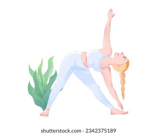 Hand drawn vector watercolor yoga poses