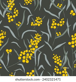 Hand drawn vector wattle branch seamless pattern