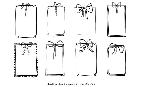 Handgezeichnete Vektor Hochzeit Einladung Rahmen Vorlage mit Band Schleife. Minimalistisch elegante Zeichnung Poster Clipart Skizze.