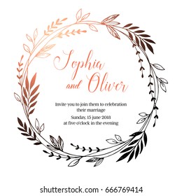 Hand drawn vector wedding invitation. Vintage decorative laurel wreath. Tribal design elements. Perfect for invitations, greeting cards, blogs, prints and more