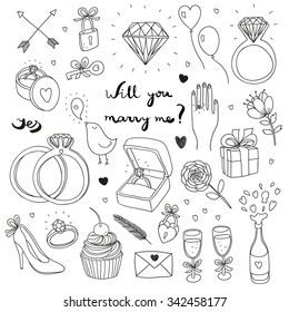 hand drawn vector wedding set