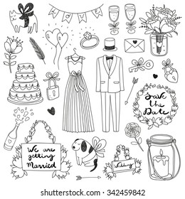 hand drawn vector wedding set