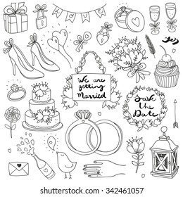 hand drawn vector wedding set