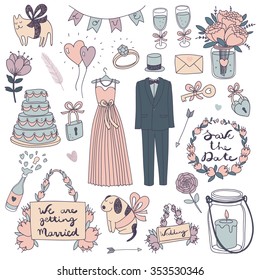 hand drawn vector wedding set