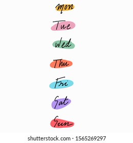Hand drawn vector of week : Monday, Tuesday, Wednesday, Thursday, Friday, Saturday and Sunday. 