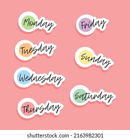 Hand drawn vector of week : Monday, Tuesday, Wednesday, Thursday, Friday, Saturday and Sunday.
