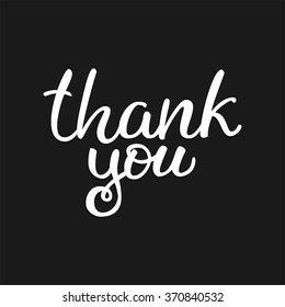 Hand drawn vector white  lettering "Thank you" on black background.