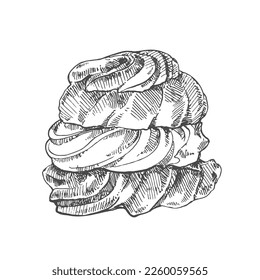 Hand drawn vector windbeutel illustration. German national profiteroles or bigne dessert image. Puff pastry filled with cream template for menu, ad, design