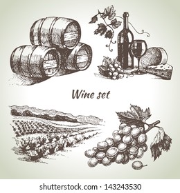 Hand drawn vector wine set