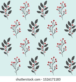 Hand drawn vector winter floral pattern. Seamless background with winter branches and leaves. Hand drawn floral elements. Vintage botanical illustrations. 