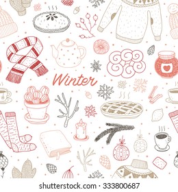 hand drawn vector winter seamless pattern
