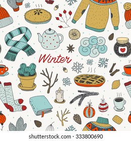 hand drawn vector winter seamless pattern