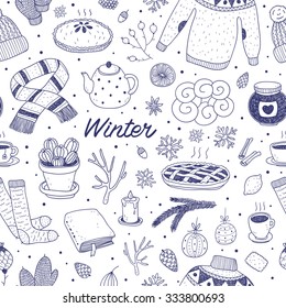 hand drawn vector winter seamless pattern