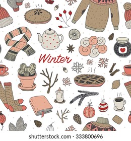 hand drawn vector winter seamless pattern