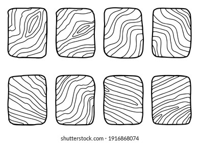 Hand drawn vector wooden slice. Pine tree. Organic modern ecological design. Black and white isolated set. Forest floor. Outline.