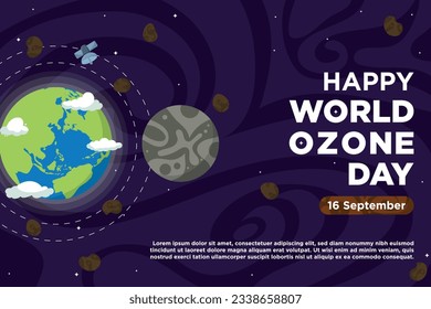 Hand Drawn Vector World Ozone Day With Earth and Moon Illustration