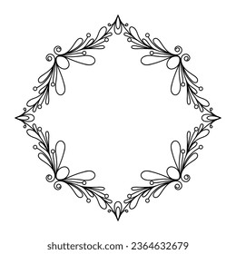 Hand drawn vector wreath. Floral circle frame design element for invitations, greeting cards, posters, blogs. Delicate branches and leaves.