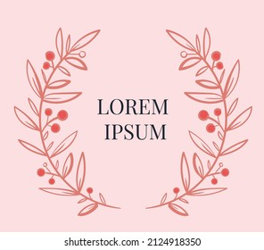 Hand drawn vector Wreath with leaves and Space for Text. Floral Circle frame with leaves for wedding and holiday. Decorative elements for design. Isolated illustration