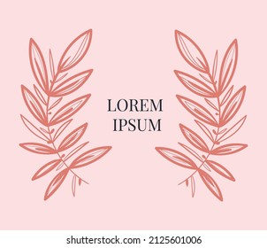 Hand drawn vector Wreath with leaves and Space for Text. Floral Circle frame with leaves for wedding and holiday. Decorative elements for design. Isolated illustration